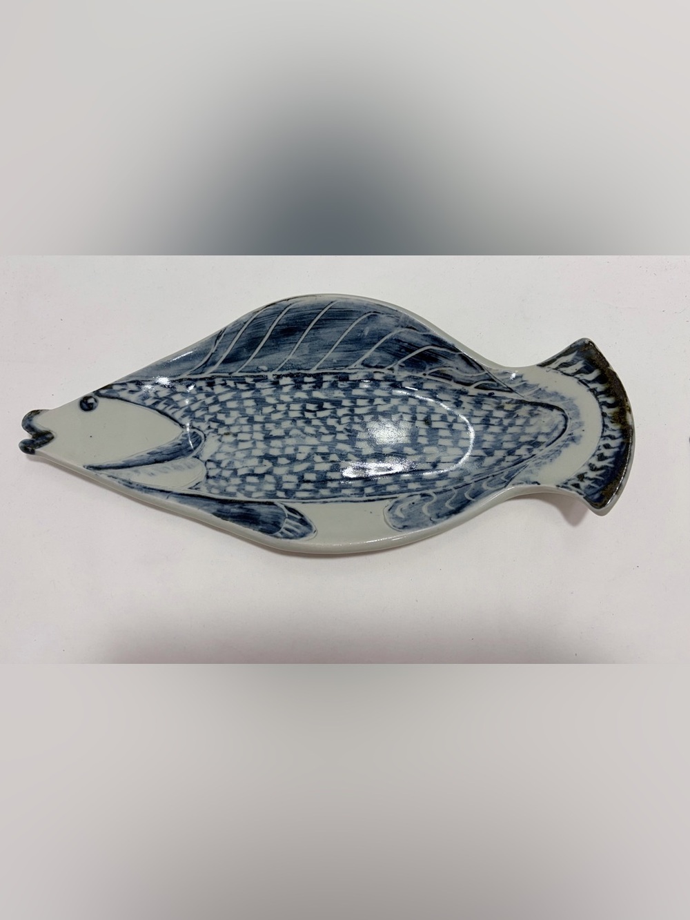 Hand-Painted Blue & White Fish Ceramic/Pottery Dish